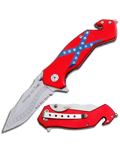 Heritage Not Hate Confederate Battle Flag rescue folding knife